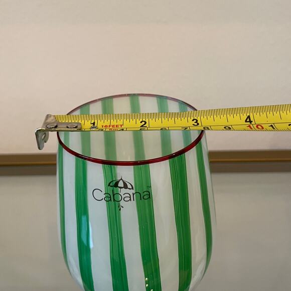 Cabana Green Striped Stemless Wine Glasses 17oz Set of 2 Holiday BarwareNEW - Picture 9 of 12
